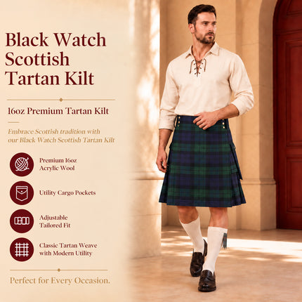 Kilt utilitaire en acrylique Valor | Kilt écossais Black Watch 16oz