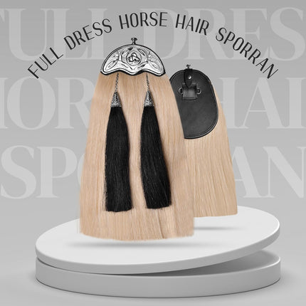 Full Dress Horse Hair Sporran with Celtic Chrome Cantle