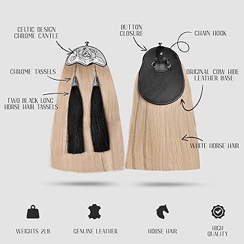 Full Dress Horse Hair Sporran with Celtic Chrome Cantle