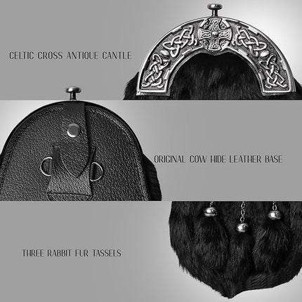 Black Rabbit Fur Sporran With Black Antique Cantle
