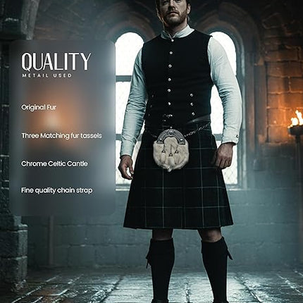 Formal White Rabbit Formal Sporran with Celtic Dara Cantle