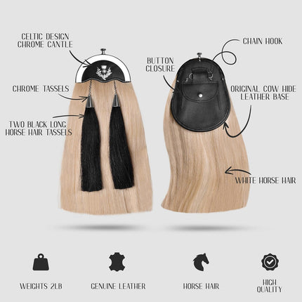 Full Dress Horse Hair Sporran with Thistle Chrome Cantle