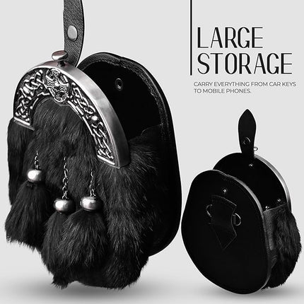 Black Rabbit Fur Sporran With Black Antique Cantle