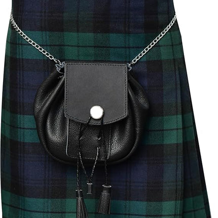 Rob Roy Black Leather Sporran with Chrome Badge
