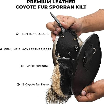 Coyote Fur Sporran with Thistle Antique Cantle