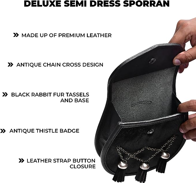 Deluxe Leather Sporran Black with Thistle Antique – Highland Redstone