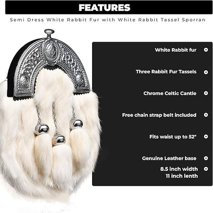 Formal White Rabbit Formal Sporran with Celtic Dara Cantle