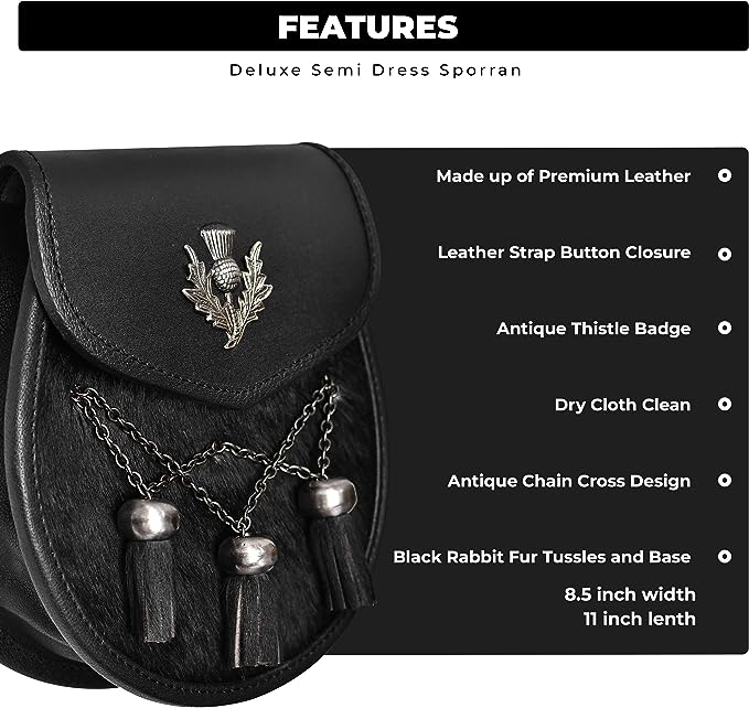 Deluxe Leather Sporran with Antique Thistle