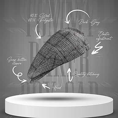 Gatsby Hat Blend Wool Vintage Flat Ivy Cabbie Cap in Charcoal Grey, showcasing a classic flat cap design made from high-quality wool blend.