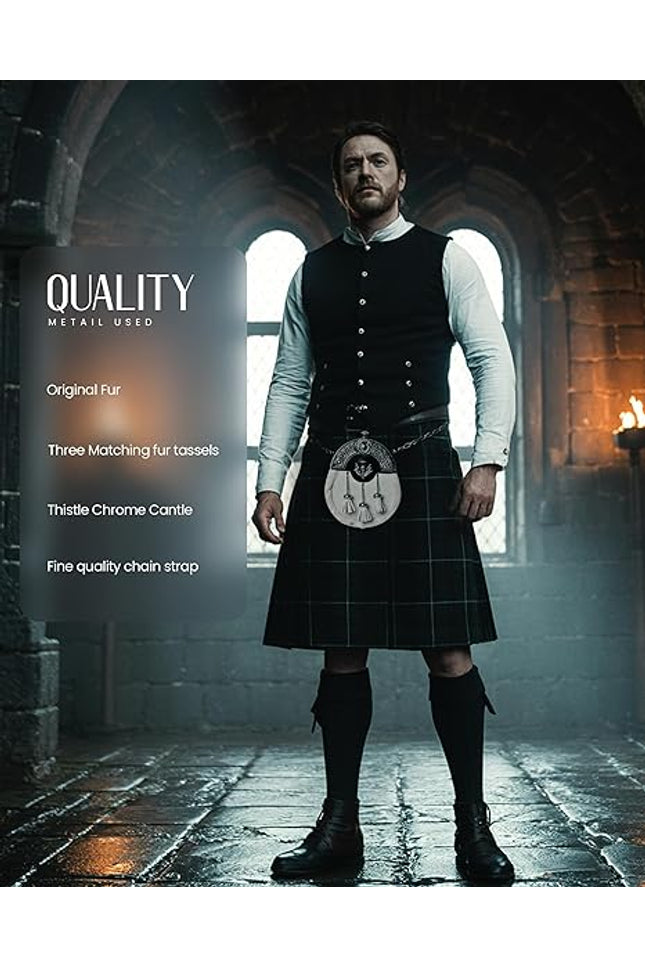 Formal White Bovine Sporran With Targe Leather Cantle