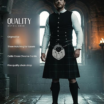 Formal White Rabbit Fur Sporran with Targe Leather Cantle