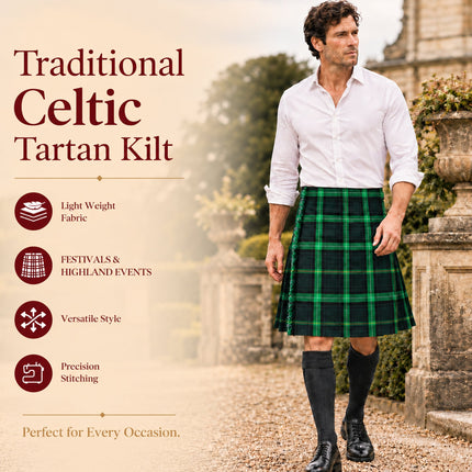 Kilt for Men I Celtic Tartan Kilt Polyviscose 8 Yard Traditional Men Kilt