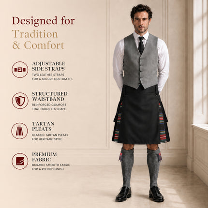 Black Stewart Hybrid Utility Kilt for Men  - Traditional Style with Modern Functionality