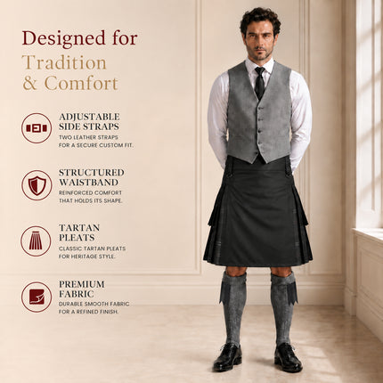 Kilt écossais hybride gris Highlander pour homme - Style traditionnel et fonctionnalité moderne | Grandes tailles