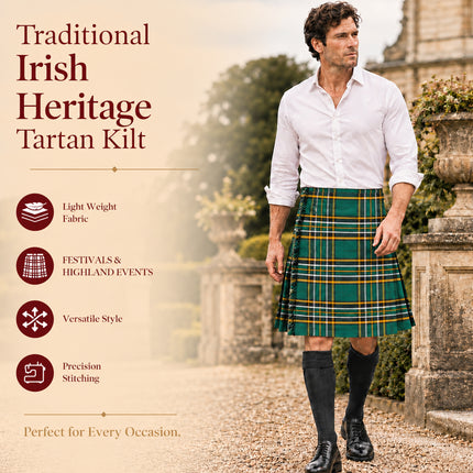 Kilt for Men I Irish Heritage Tartan Kilt Polyviscose 8 Yard Traditional Men Kilt