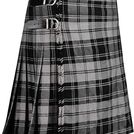 Grey Douglas Scottish Tartan Kilt for Men in polyviscose fabric, 8-yard traditional design, perfect for formal or casual occasions.






