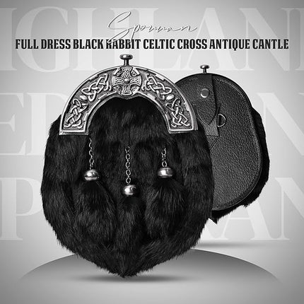 Black Rabbit Fur Sporran With Black Antique Cantle