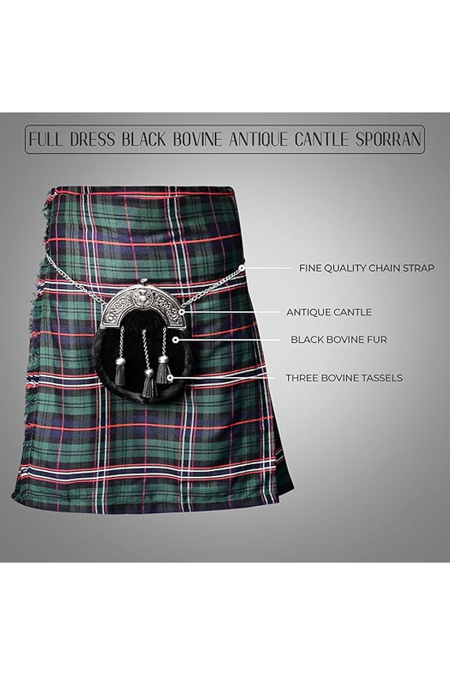 Formal Black Bovine Sporran with Black Thistle Antique Cantle