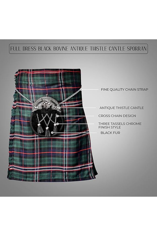 Formal Black Bovine Cross Chain Sporran with Thistle Antique Cantle