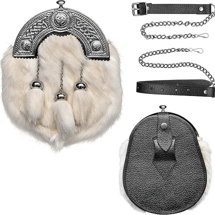 Formal White Rabbit Formal Sporran with Celtic Dara Cantle