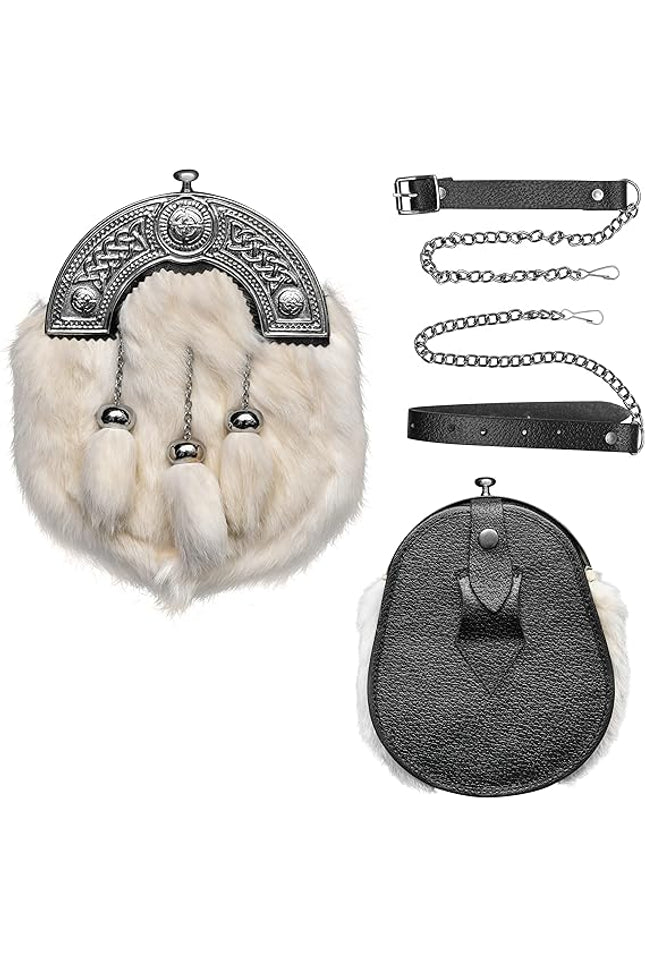 Formal White Rabbit Formal Sporran with Celtic Dara Cantle