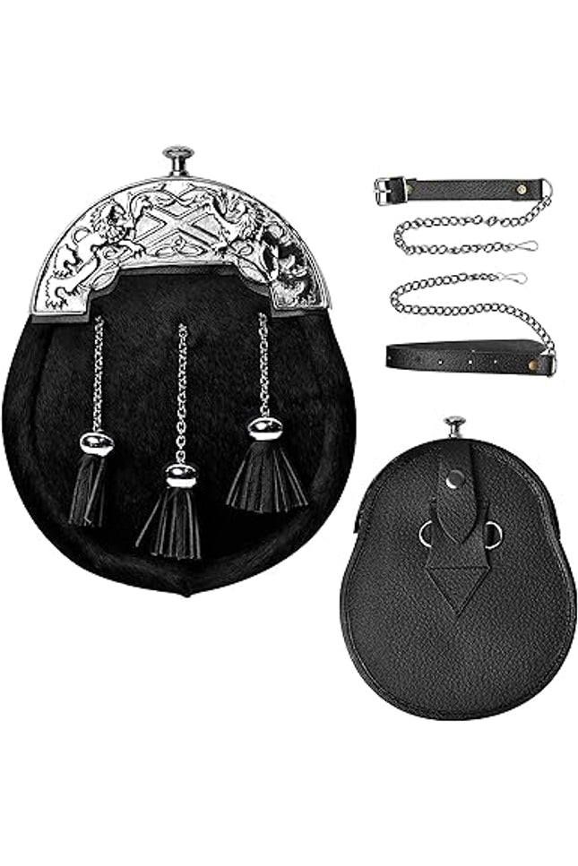 Formal Black Bovine Sporran with Chrome Lion Rampant Cantle