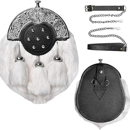 Formal White Rabbit Fur Sporran with Targe Leather Cantle