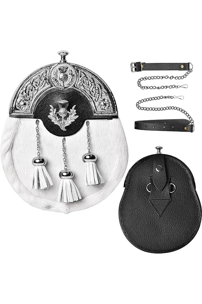 Formal White Bovine Sporran With Targe Leather Cantle