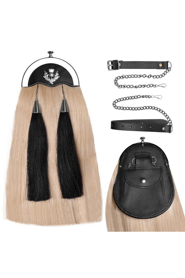 Full Dress Horse Hair Sporran with Thistle Chrome Cantle