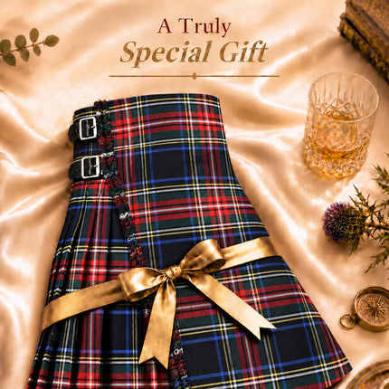 Kilt pour homme I Kilt traditionnel pour homme 8 verges en polyviscose à motif Black Stewart Tartan
