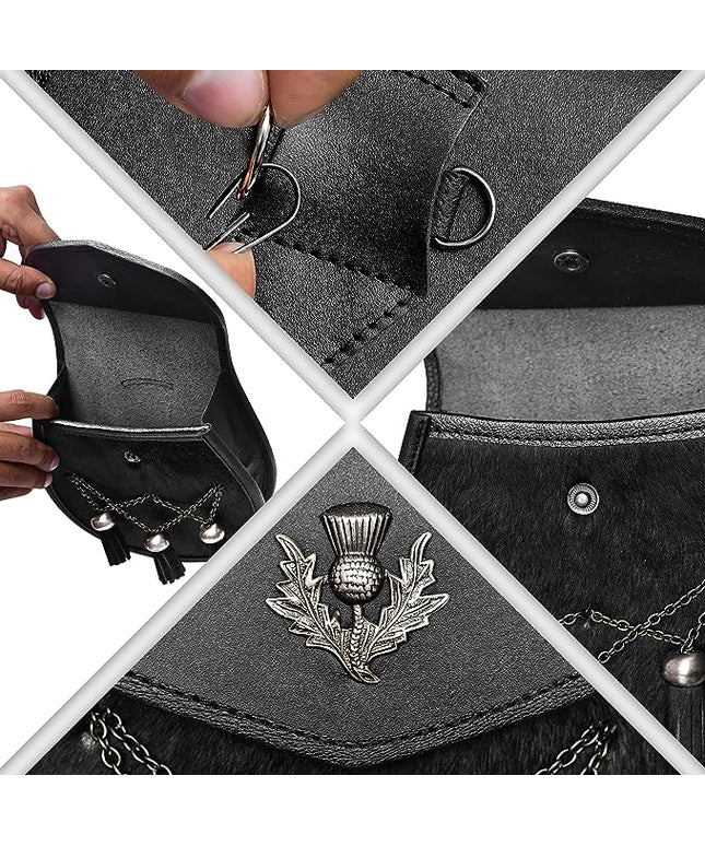 Deluxe Leather Sporran with Antique Thistle design, showcasing intricate craftsmanship and high-quality leather.