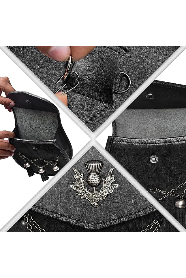 Deluxe Leather Sporran with Antique Thistle design, showcasing intricate craftsmanship and high-quality leather.