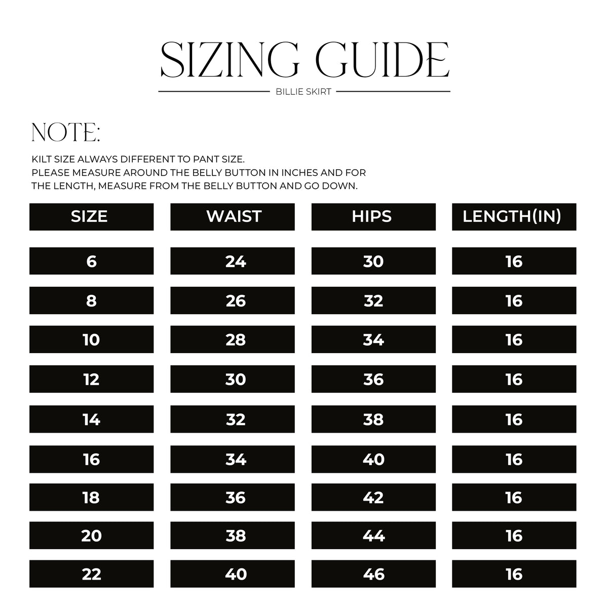 Size chart