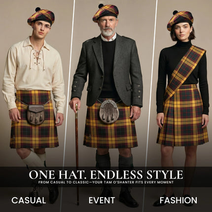 Tam O'Shanter Hat with Pompom | Black MacMillan Tartan