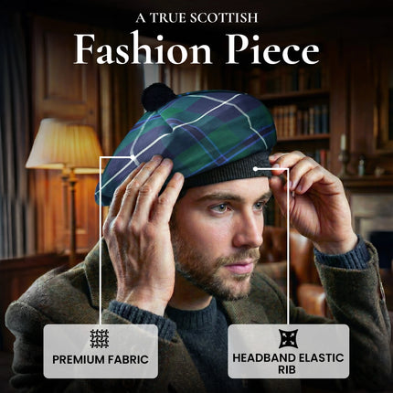 Tam O'Shanter Hat with Pompom | Blue Douglas Tartan
