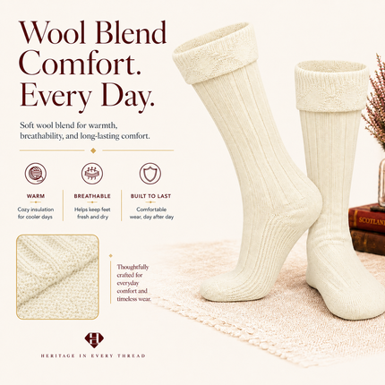 Comfortable Wool Blend Cream Kilt Hose | High-Quality Kilt Socks