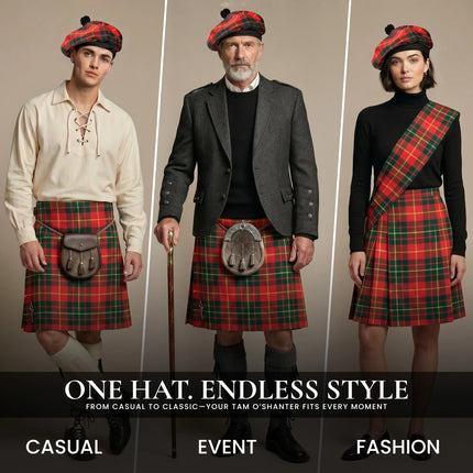 Tam O'Shanter Hat with Pompom | Cameron Red Tartan