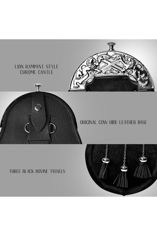 Premium Quality Scottish Bovine Sporran with chain belt for men