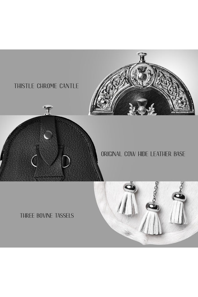 Formal White Bovine Sporran With Targe Leather Cantle