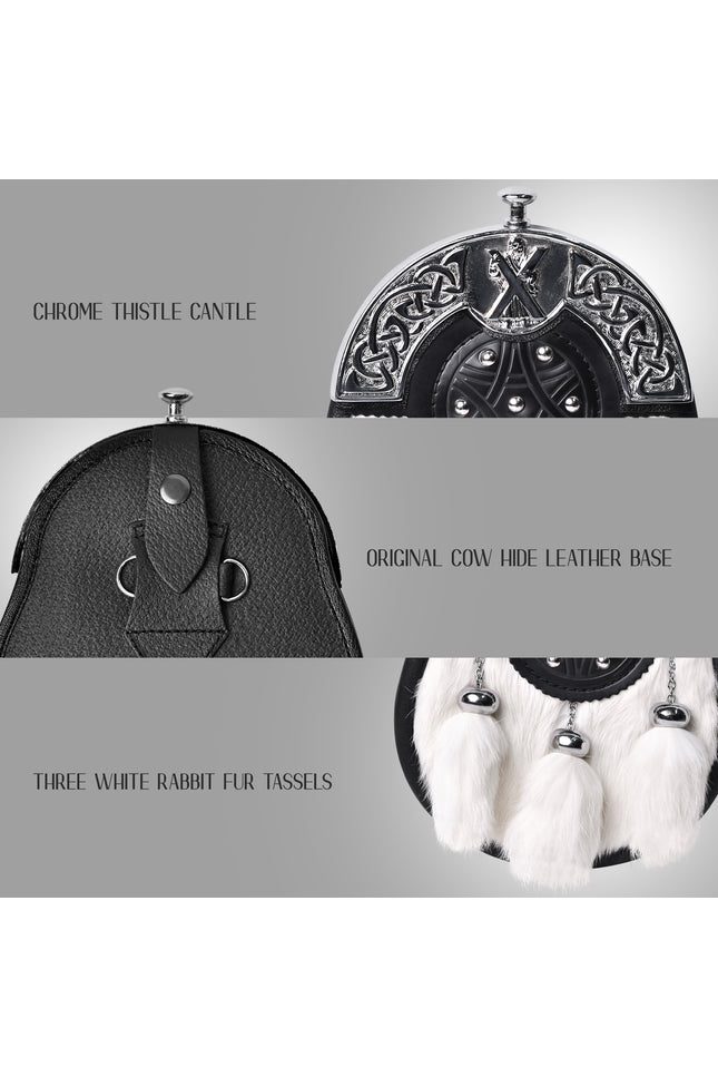 Formal White Rabbit Fur Sporran with St. Andrew Chrome Cantle