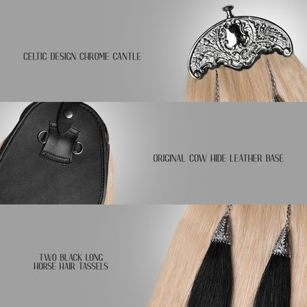 Full Dress Horse Hair Sporran with black horse hair tassels - Traditional Scottish formal accessory