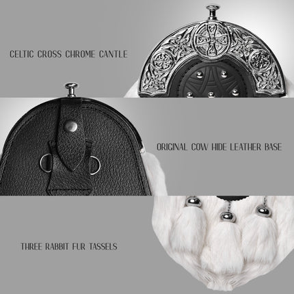 White Rabbit Fur Sporran with Chrome Cantle
