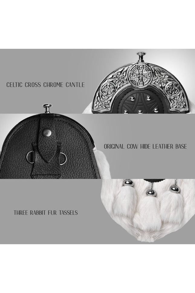 White Rabbit Fur Sporran with Chrome Cantle
