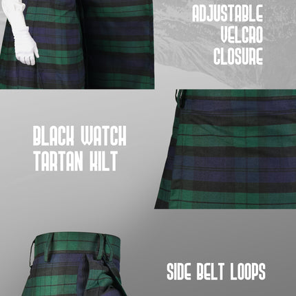 Kilt for Men I Black Watch Tartan Kilt Polyviscose 8 Yard Traditional Men Kilt