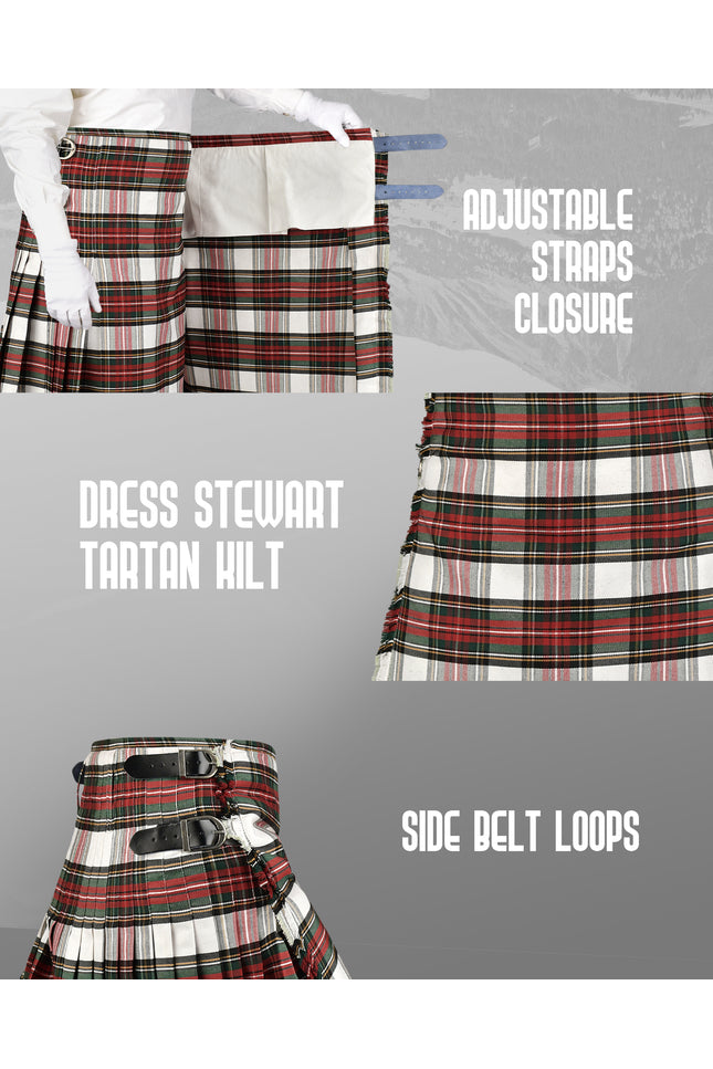 Kilt for Men I Dress Stewart Tartan Kilt Polyviscose 8 Yard Traditional Men Kilt