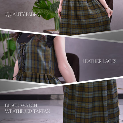Women's Scottish Highland Dress – Long Tartan Dress | Black Watch Weathered