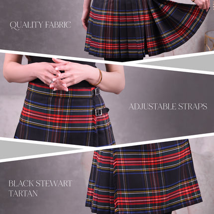 Woman Plaid Kilt – Black Stewart Tartan Kilt – Premium Quality & Timeless Style