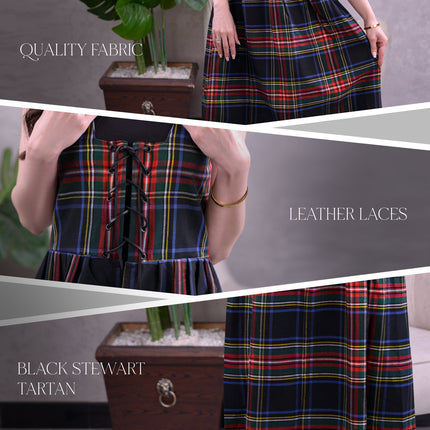 Women's Scottish Highland Dress - Long Tartan Dress | Black Stewart
