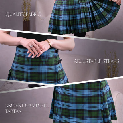 Woman Plaid Kilt -  Ancient Campbell Tartan Kilt - Premium Quality & Timeless Style