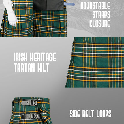 Kilt for Men I Irish Heritage Tartan Kilt Polyviscose 8 Yard Traditional Men Kilt